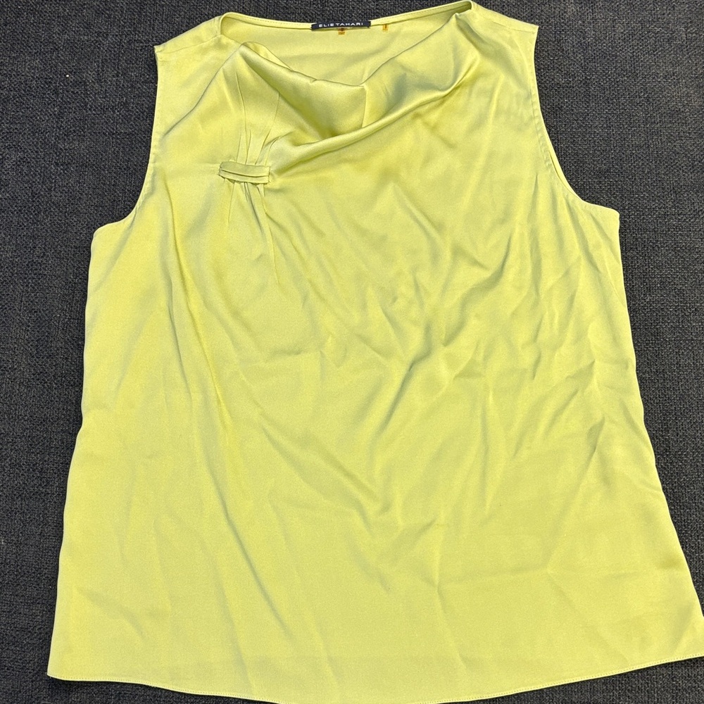 Elie Tahari Light Green Yellow Silk Sleeveless Blouse